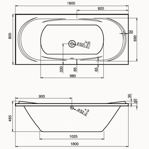 Jika Ecliptica Акриловая прямоугольная ванна 180х80, с монтажным комплектом и сифоном в Новороссийске